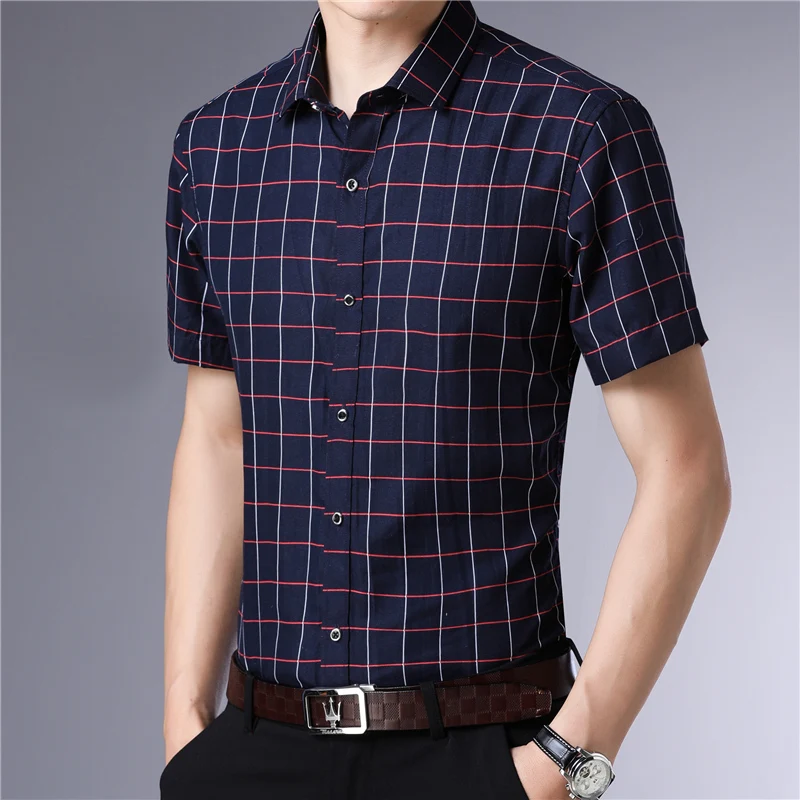 

MarKyi 2019 hot cotton short sleeve shirt men good qualit plus size 4xl plaid designer dress shirt silk tuxedo shirt