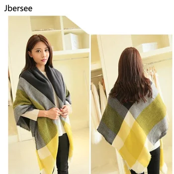 

Jbersee Autumn Winter Warm Cashmere Scarf Women Popular Tartan Cashmere Scarves Plaid Pashmina Scarf Luxury Brand WN026