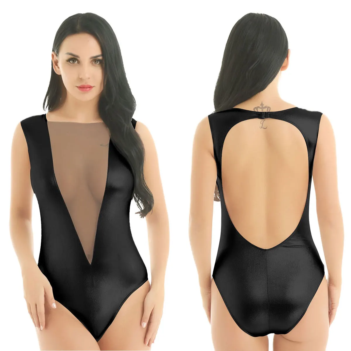 sexy bodysuit Women Sexy Holographic Mesh Front Bodysuit Rompers Exotic One Piece Dancewear Party Musical Festival Rave Bodycon Bodysuit fishnet bodysuit