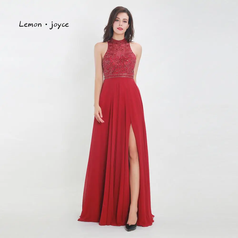 

Lemon joyce Elegant Evening Dresses 2019 Sexy Backless Party Gowns Beading Chiffon Formal Evening Dress Plus Size