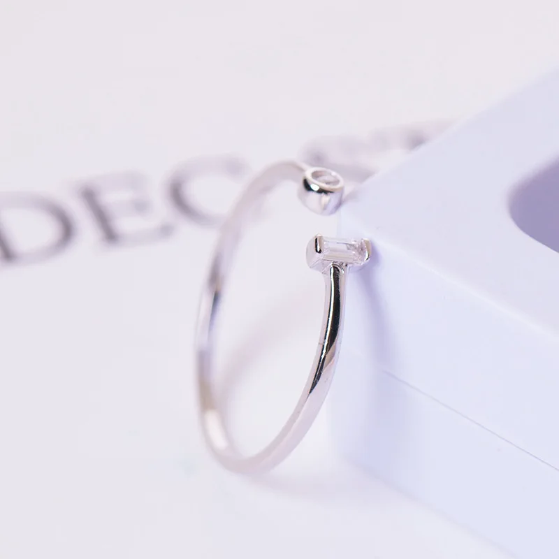 LouLeur 925 Стерлинговое Серебро, квадратные циркониевые кольца, модные одинарные кольца, регулируемые Открытые Кольца для мужчин и женщин, ювелирные изделия для влюбленных