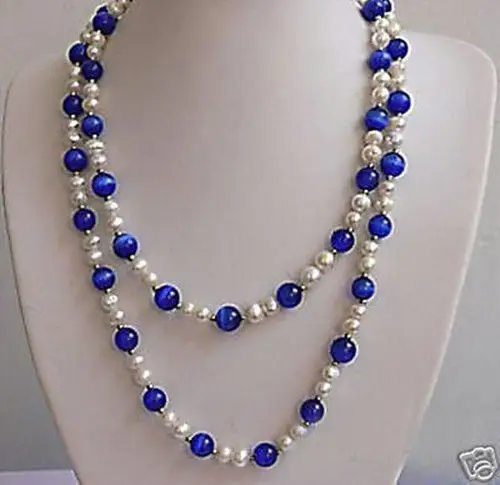 

FREE SHIPPING *****WHITE 7-8 MM CULTURED PEARL BLUE OPAL NECKLACE 32