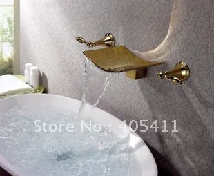 2012 роскошные. Настенные водопад faucet.3 отверстия двойной ручкой золотистый цвет кран для раковины ванной комнаты