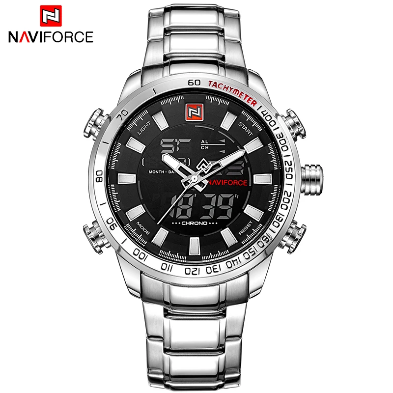 NAVIFORCE Top Brand Men Military Sport Watches Mens LED Analog Digital Watch Male Army Stainless Qu