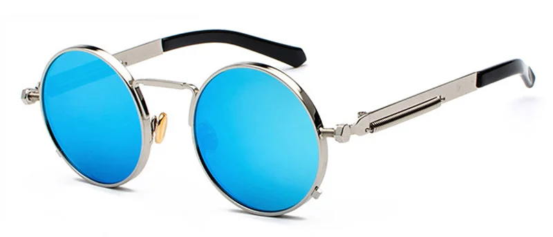 SHAUNA классические круглые стимпанк Солнцезащитные очки 9 цветов ретро металлические пружины украшения Светоотражающие/прозрачные линзы очки панка - Цвет линз: Silver Blue Mirror