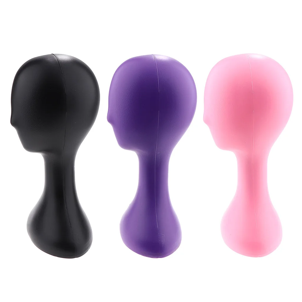 Female Abstract Egghead Mannequin Head with Long Neck Wig Hair Hat Cap Display Stander - Black/Purple/Pink Optional