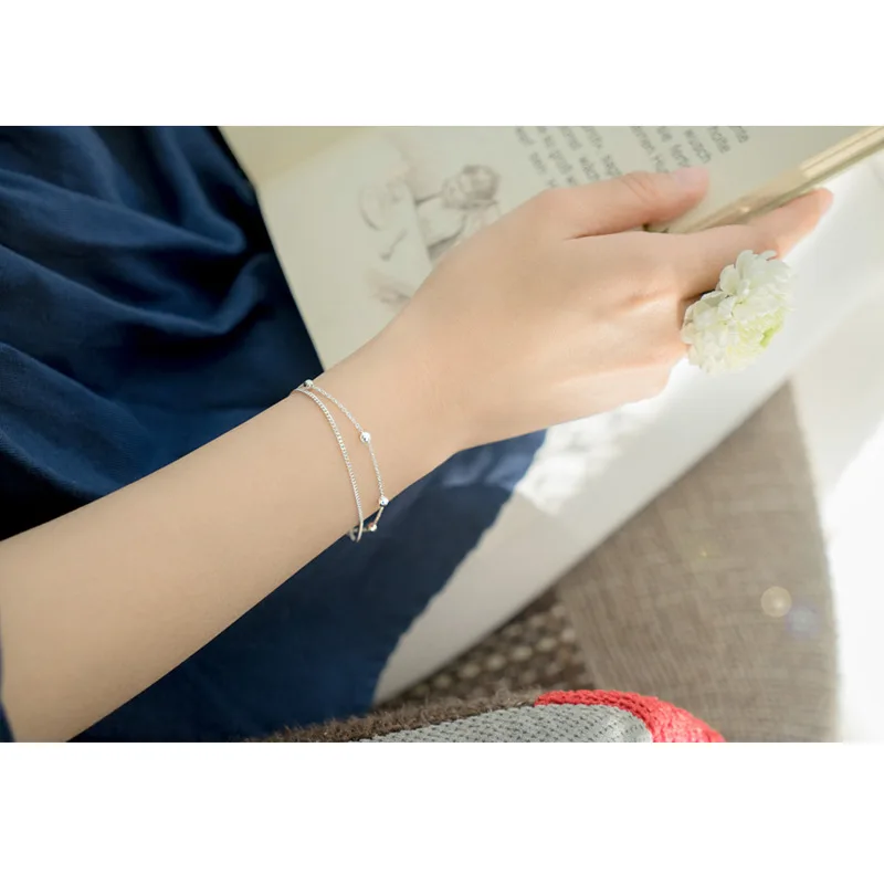Inzatt Мода 925 пробы серебряный браслет с бусинами для Для женщин элегантные металлические цепи Офис ПР Модные украшения День рождения подарок