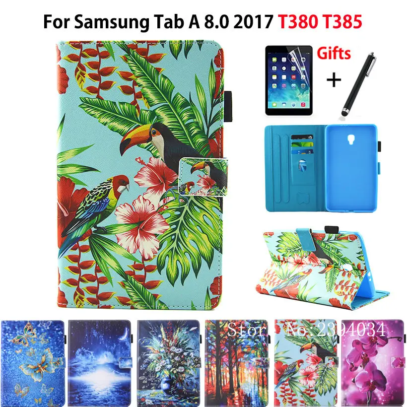 Модный чехол с принтом для samsung Galaxy Tab A 8,0 SM-T380 T385 8,0 дюймов, умный чехол, чехол для планшета из искусственной кожи, чехол+ пленка+ ручка