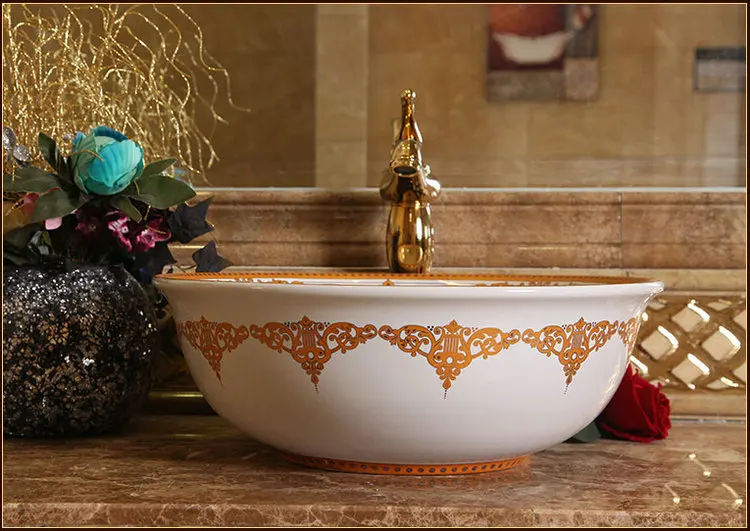3 вида цветов, античная Стиль фарфор ручной работы Книги по искусству Туалет Керамика Ванная комната раковина
