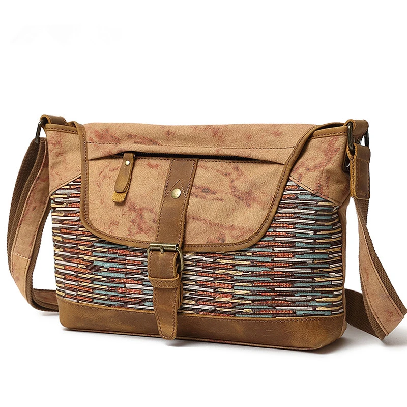 

Vintage Ethnic Canvas Knit pattern Messenger Bags Women Shoulder Bag Female Casual leather Bags Travel Crossbody Pack