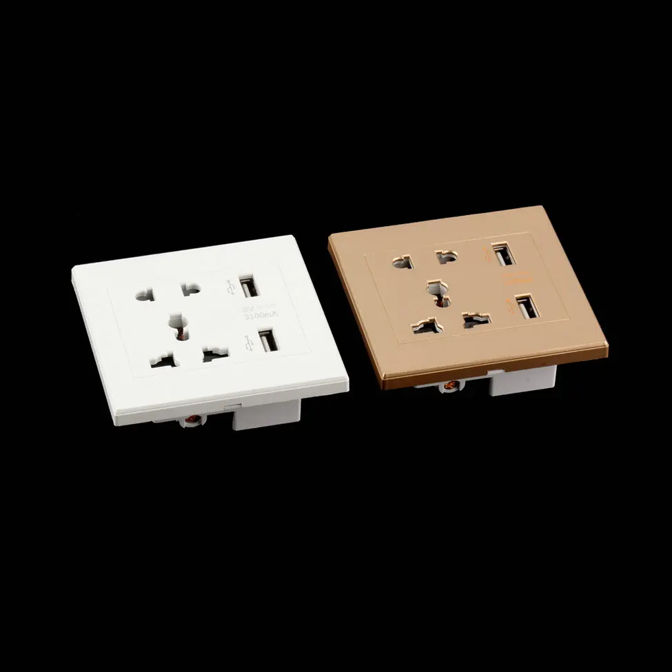 

Free Shipping Dual USB Port Electric Wall Charger Dock Socket Power Outlet Fire proof Plastic Plate white double USB charger