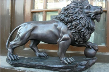 

WBY 825+++++ 13"Chinese Pure Bronze eximous Art grand lifelike foo dogs lion statue