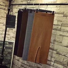 PEONFLY базовые юбки осень зима шикарные юбки-карандаш Женская облегающая юбка шерсть вязаный край длинная юбка с разрезом сзади миди юбка