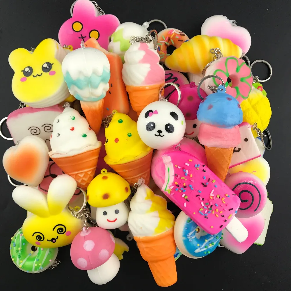 

10PCS Random Squishy Panda Bread Ice Cream Slow Rising Cute Phone Straps Cake Buns Pendant Toy Kid Squeeze Scented Charms