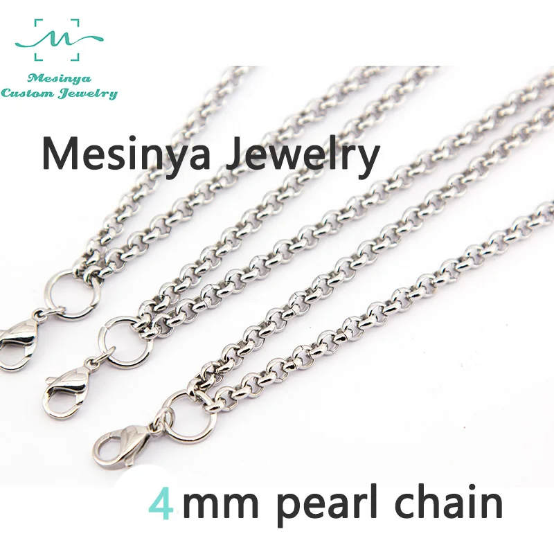 

20 24 30'' 316L Stainless steel 4mm width rolo chain for floating glass locket pendant necklace