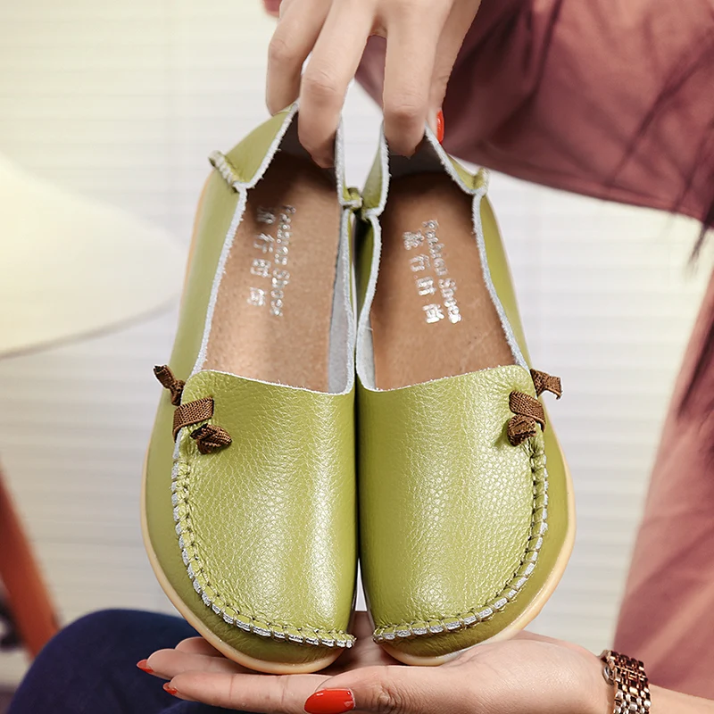 SHANTA/Женская обувь; модная кожаная обувь; женские лоферы на плоской подошве; женская обувь; нескользящие кроссовки для женщин; zapatillas mujer; размера плюс - Цвет: Grass green
