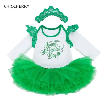 

Fashion 2020 St Patricks Day Baby Girl Clothes Long Sleeve Lace Petti Romper Dress Headband Newborn Tutu Sets Infant Clothing