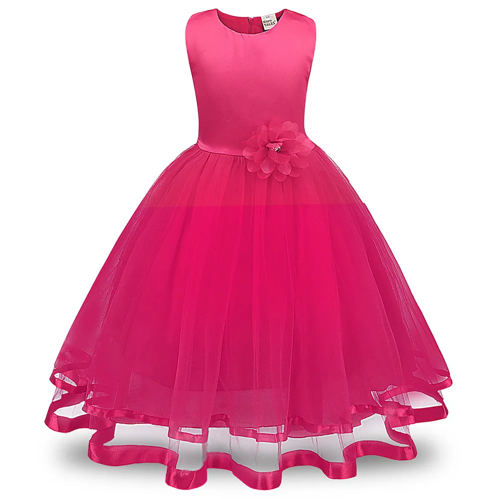 Детский костюм хлопковое Модное детское милое платье принцессы с цветочным рисунком для девочек; Пышное Платье-пачка для подружки невесты; Вечерние платья из фатина для свадьбы красное платье; FEB26 - Цвет: A