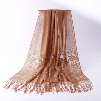 

2019 women plain cotton lace scarf Head hijab wrap solid thin cover-up shawls tassel foulard femme headband muslim hijabs store