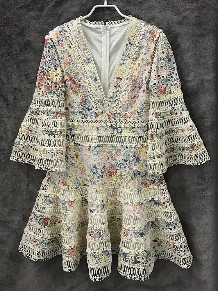 TANG New High Quality Embroidery Summer Dress 2019 Vintage Hollow Out Mini Dress Slim High Waist Flare Sleeve Dresses (6)