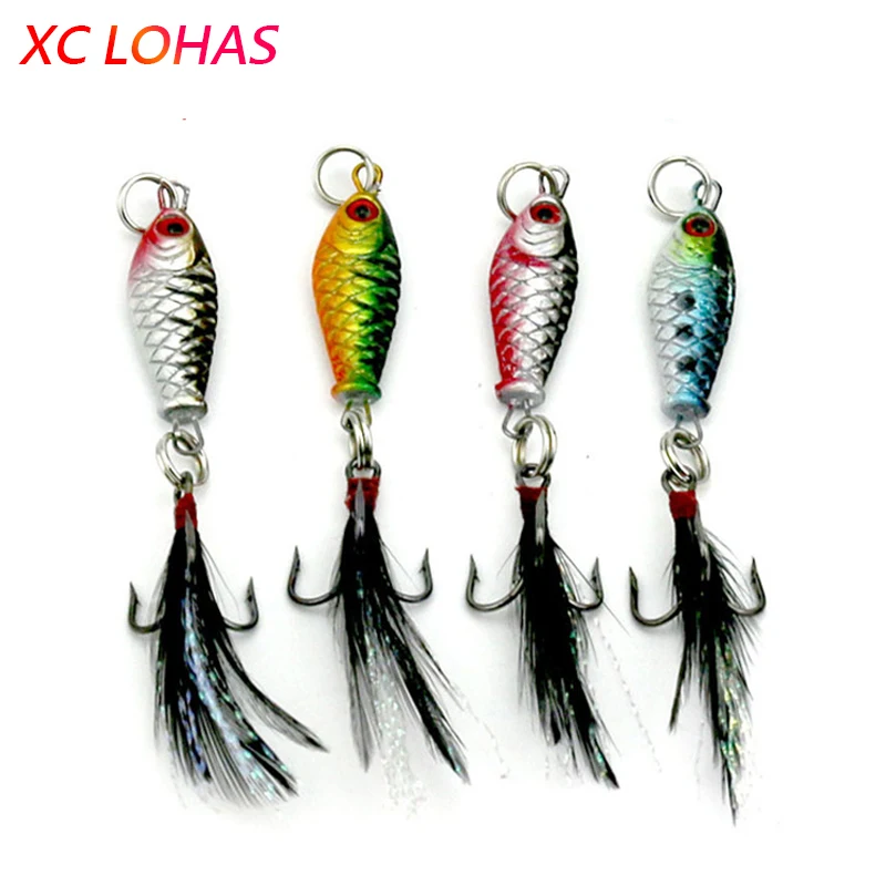 

2.5cm 6.4g Artificial Fish Metal Jigging Fishing Lure with Feather Tail Mini Spoon Laser Surface Isca Artificial Lure Bait LB003