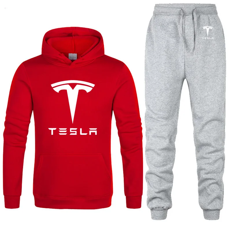 Толстовки мужские Tesla с логотипом автомобиля, унисекс, толстовка, модная мужская толстовка с капюшоном в стиле хип-хоп harajuku, повседневные флисовые толстовки, штаны, костюм из 2 предметов - Цвет: 808