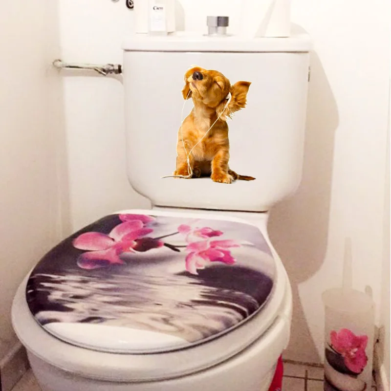 YOJA 15,2*18,4 см собака прослушивание музыки настенные наклейки с животными Мода Туалет стикер T1-0250