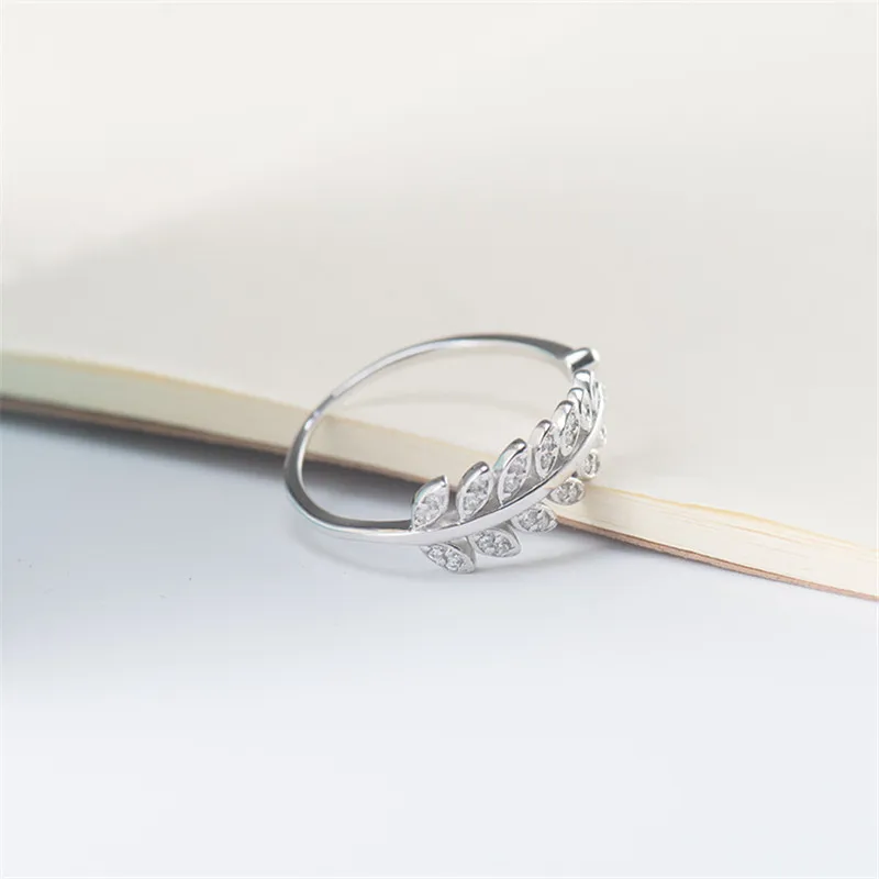 OLOEY Настоящее 925 пробы 100% серебро перо листья регулируемый палец кольцо для вечерние женщин Fine Party Jewelry Рождественский подарок YMR468