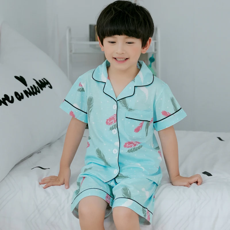 

Children's Day Gift 2019 Summer 100% Cotton Girls Pajamas Set Boys Cartoon Homewear Kids Short Sleeve Cloth Baby Pyjama Set Top