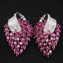 Loverjewelry, женские серьги, 18 К, белое золото, бриллиант, розовый Рубин, висячие серьги, огранка маркиза, вечерние, подарок, серьги, ювелирное изделие