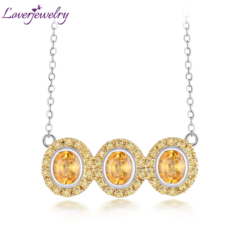 LOVERJEWELRY девушка кулон натуральный драгоценный камень ювелирные изделия Твердые 18 к белое золото желтый сапфир бриллианты подвески для женщин роскошный подарок