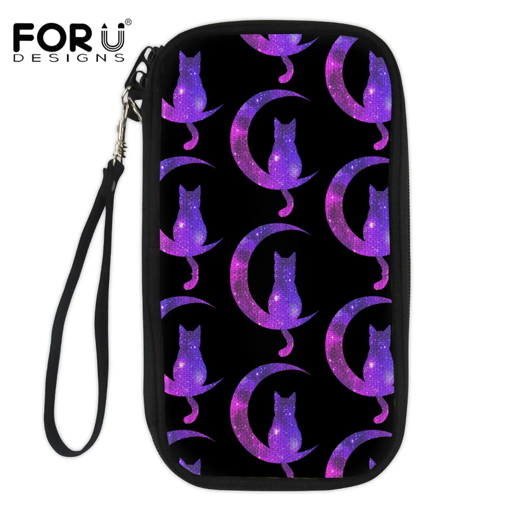 

FORUDESIGNS Cats Moon Universe Galaxy Print Travel Passport Cover Wallet Document Card Organizer Women Card Holder Wrist Strap