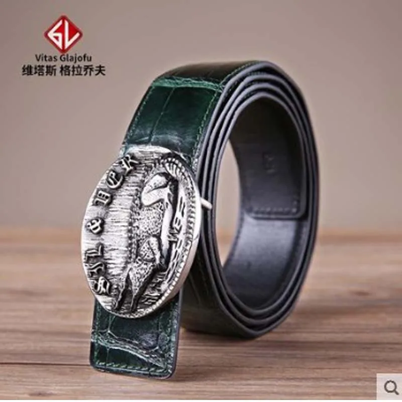 

weitasi Crocodile belt men 925 sterling silver buckle highlights crocodile belt Thailand crocodile belt