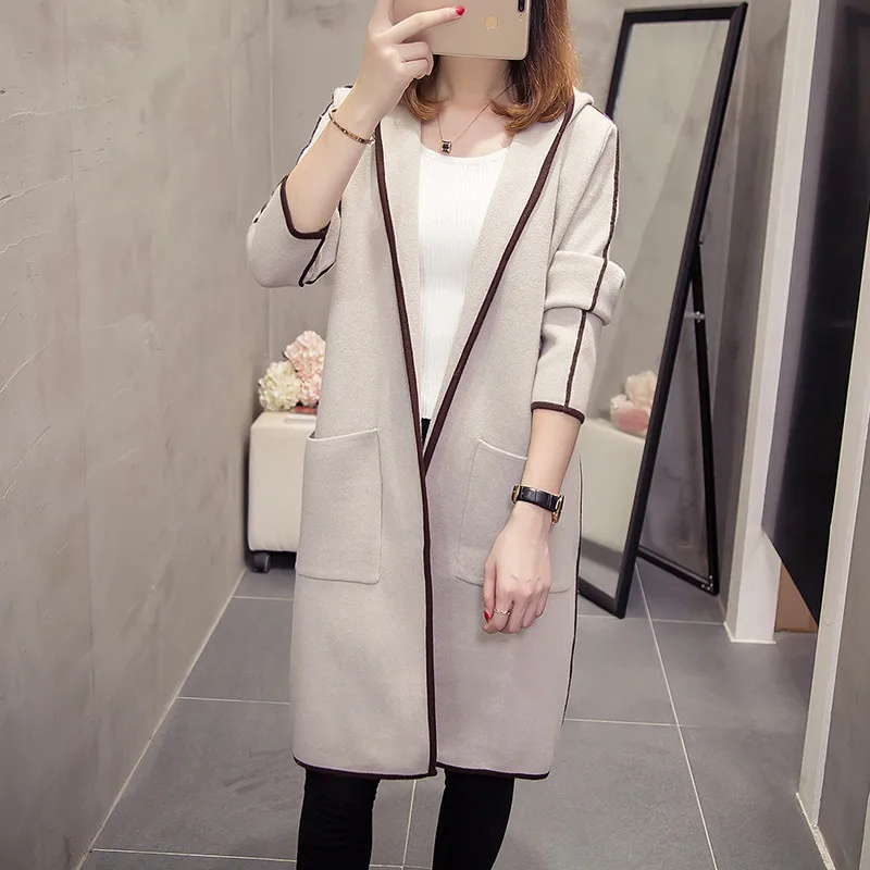

Plus Size 4XL Knitting Sweaters Tops Women Long Hooded Pocket Cardigan 2019 Spring Autumn Ladies Casual Loose Knitted Coats