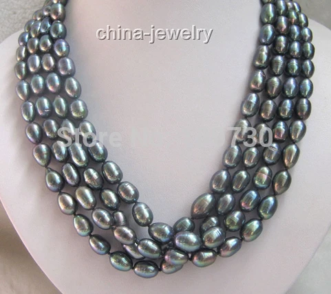 

Jewelry 002700 80" 12mm natural black baroque FW pearl necklace 5.4