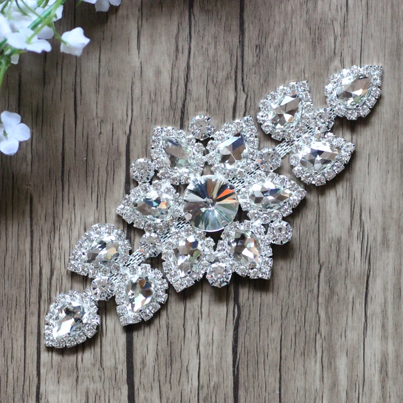

Free Shipping 6pcs Clear Crystal Bridal Applique for Wedding Gown Rhinestone Trimming Bridal Sash Rhinestone Patch LSAP0915-3