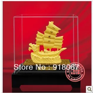 

YZ-R1113 Free shipping gold craft/24K gold craft/art gift/ The special creative crafts Dragon sailing boat Best Desktop crafts