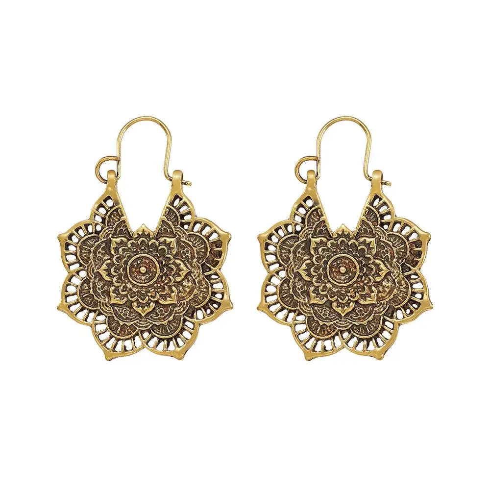 

Women Antique Vintage Bohemian Drop Earrings Metal Hollow Flower Dangle Ear Earrings Retro Style
