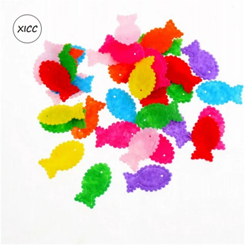 XICC 100PCS Colorful Nonwoven Round Flower Wool Felt Fabric Hair rope DIY Handmade Accessory Sticker Applique Patches Felt Pad - Цвет: 1-3