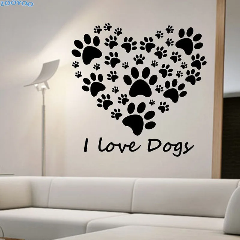 

ZOOYOO I Love Dogs Paw Wall Sticker Removable Heart Home Decor Living Room Wall Decals Bedroom Decoration For Kids