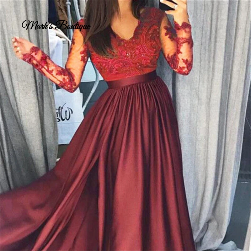 Vestido de fiesta de noche de encaje elegante de mujer vestido de baile de boda Vestido largo 2018 señoras de manga de con cuello en V Vestidos|Vestidos| -