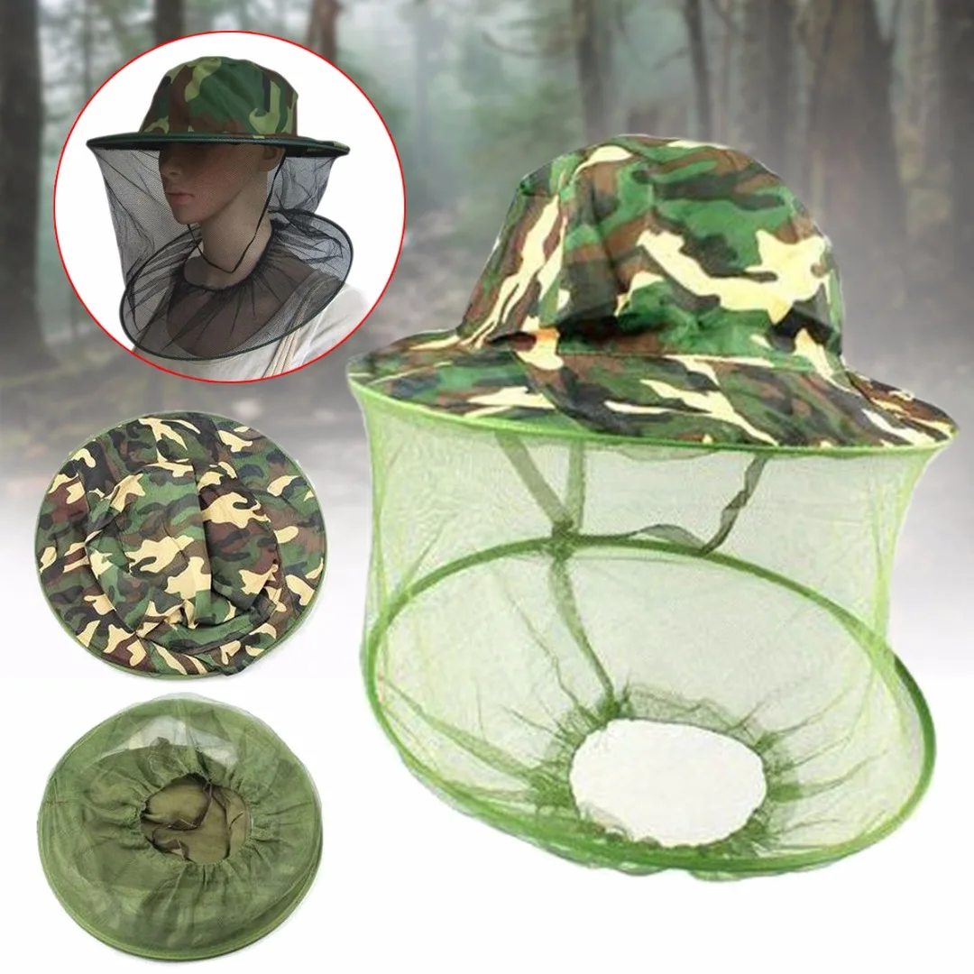 

Two-layer Camouflage Anti Mosquito Bee Hat With Net Mesh Head Cover Fisherman Hat Beekeeping Camping Mask Face Protect Caps