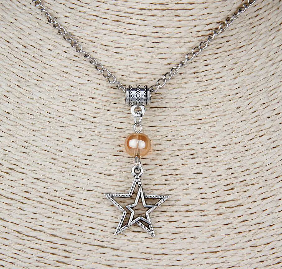 

Hot 10PCS Zinc Alloy Plating Silver Double Star&Multi Bead Charm Pendant Popular Necklace Jewelry Accessories DIY For Women H990