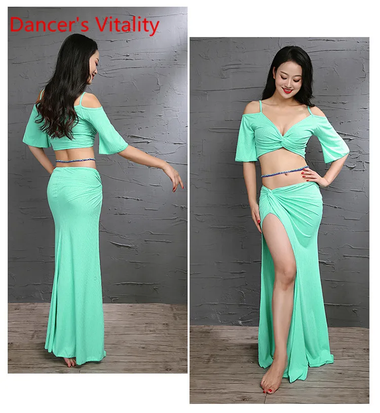 Новые Belly Dance Костюм Флэш Порошок Трикотажные Практика Одежда Fresh Труппа Женщины