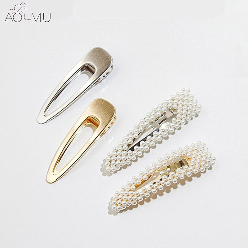 

AOMU Japan Korea Vintage Handmade Crystal Pearl Metal Barrettes Headwear For Women Hairpins Hair Clips Wedding Hair Accessories