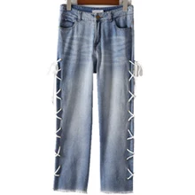 Индивидуальные Женские джинсы повседневные со шнуровкой прямые джинсовые облегающие брюки уличная Blusas Femme женская одежда женские Vestidos