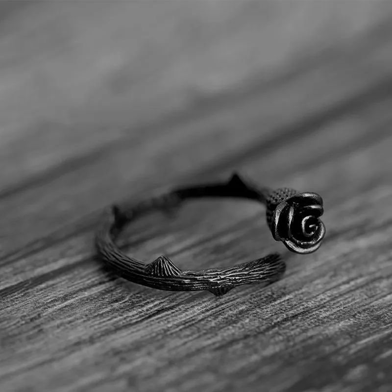 

1pc Black Rose Circle Opening Elegent Adjustable Rings For Women Men Boho Color Couple Finger Ring Mans Party Jewelry Ring R656