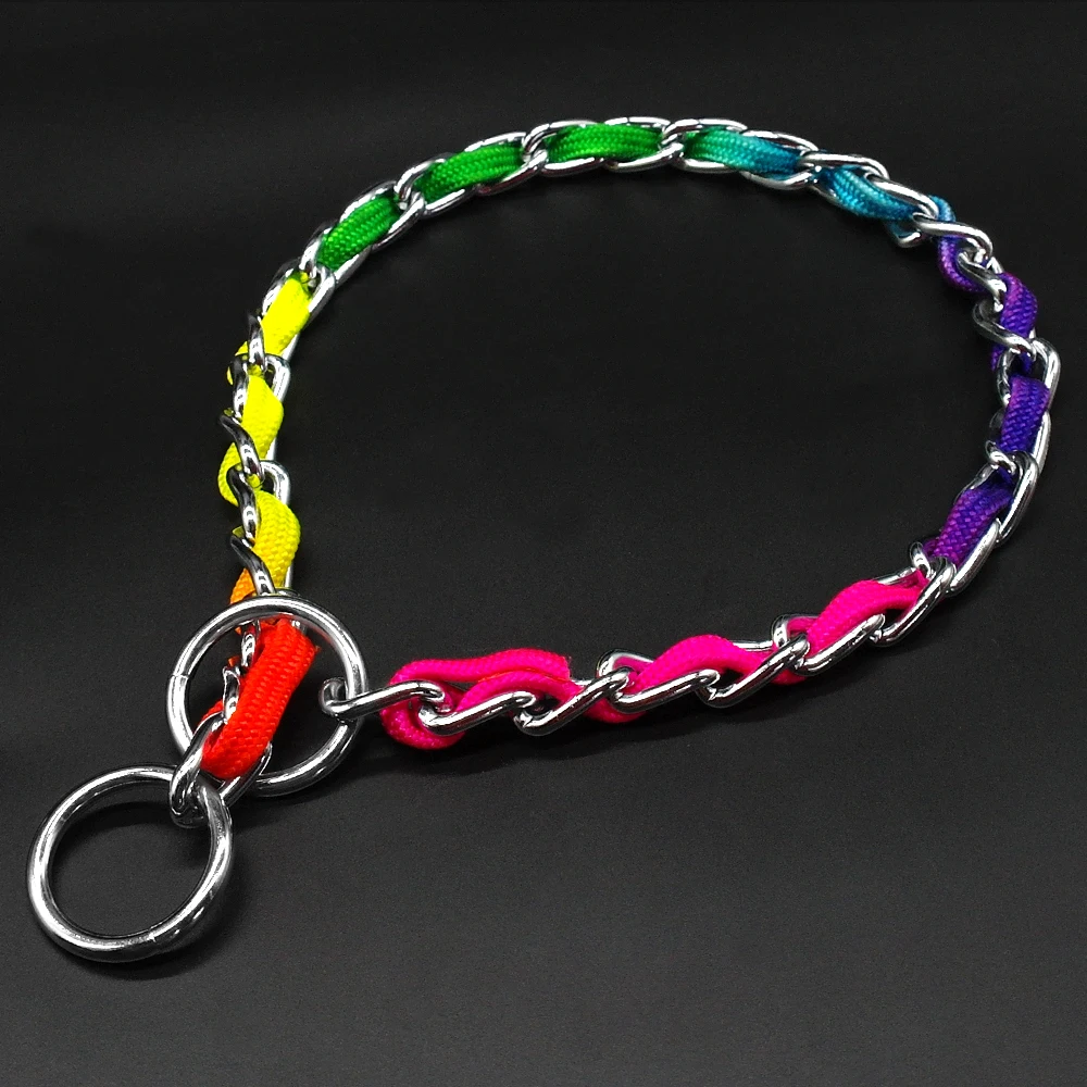 Ошейник для дрессировки собак, ошейник для собак, хромированные металлические ошейники для питомцев, 3 размера - Цвет: rainbow color