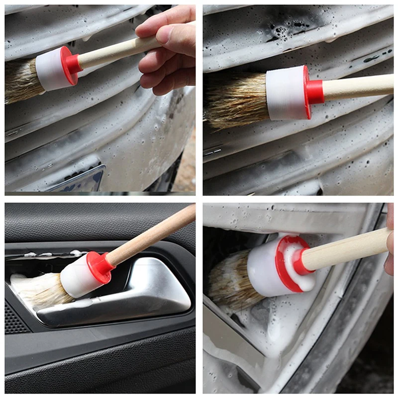 Wheels Air Conditioning Engine Horn Car Cleaning Brush 5pcs/set Car Hub Wood Handle Brush Car Cleaning Tool