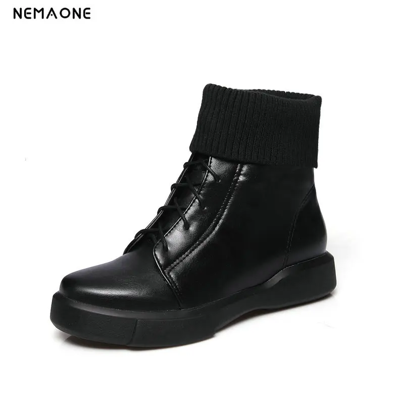 

NEMAONE Spring Autumn Women Boots knitting Platform lace up Woman Shoes Plus Size Boots For Women Botas Mujer